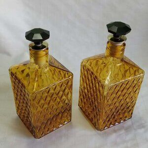 Two Mid-Century Modern Imperial Glass amber bottles DIAMOND POINT c.1960 - 70